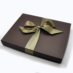chocolate gift box with green bow
