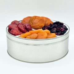 large gift tin with different dried fruits