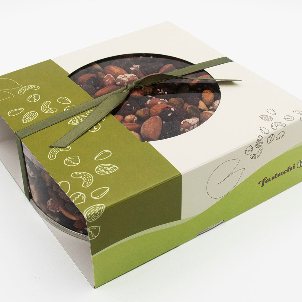 mixed nuts gift box with green bow