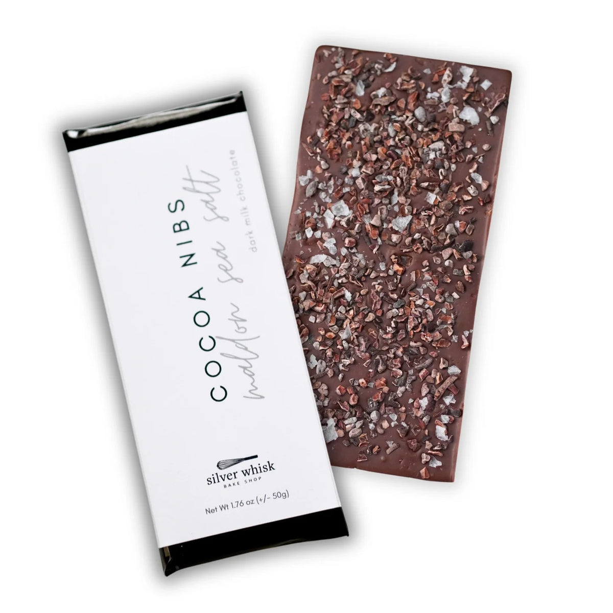 Silver Whisk Cocoa Nibs & Maldon Sea Salt Dark Milk Chocolate