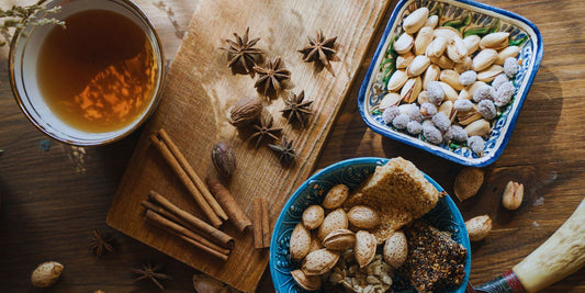 different nuts and tea 