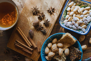 different nuts and tea 