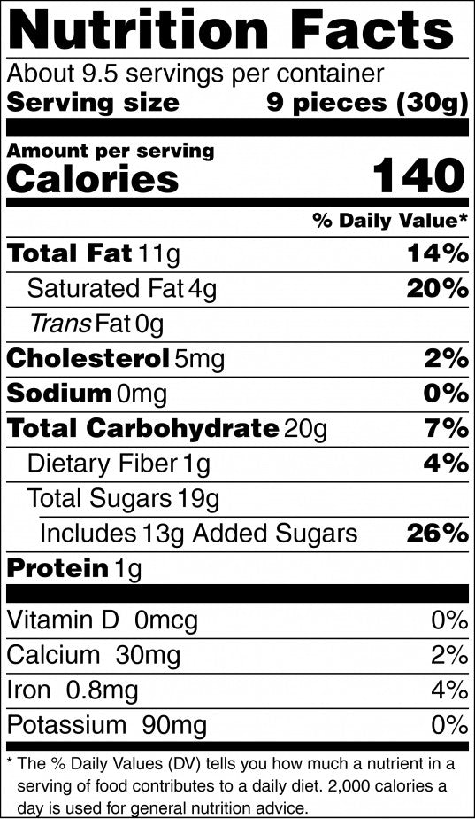 Milk Chocolate Raisins Nutrition Facts