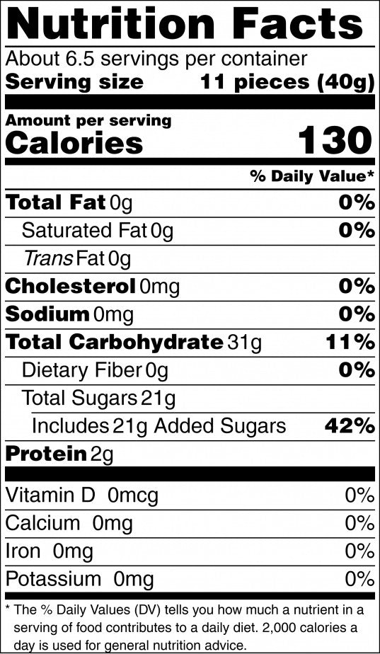Organic Fruity Jungle Gummies Nutrition Facts