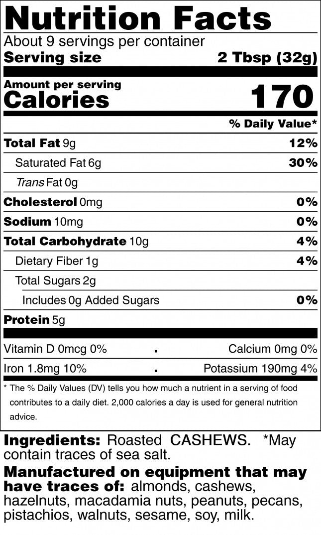 roasted cashew butter nutrition facts