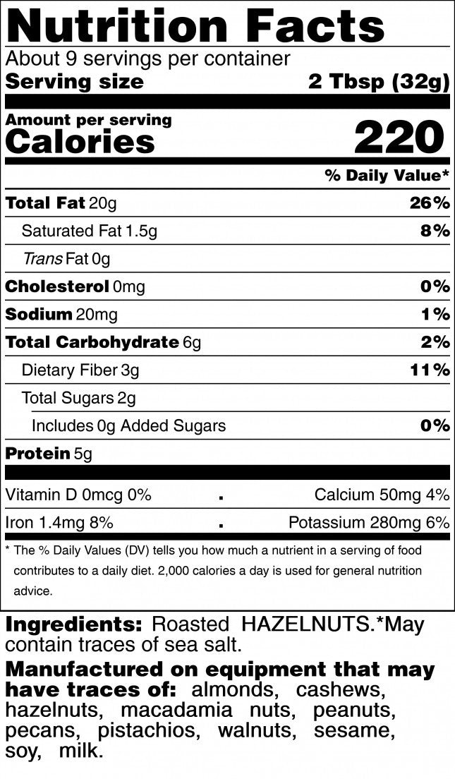 roasted hazelnut butter nutrition facts