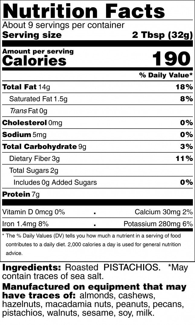 roasted pistachio butter nutrition facts