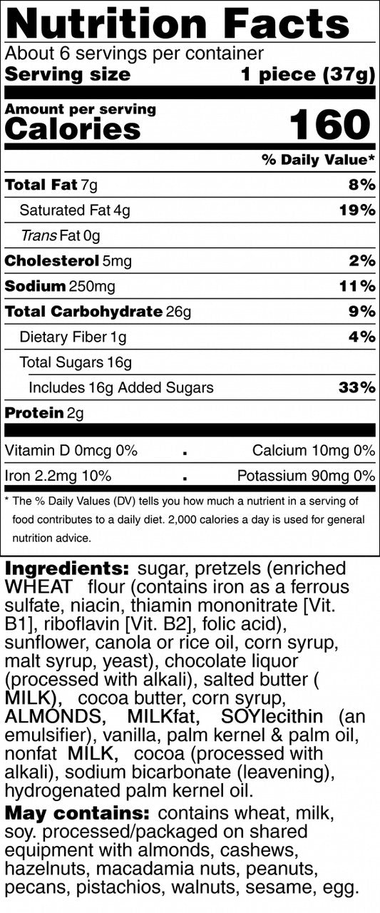 dark chocolate toffee pretzels nutrition facts 