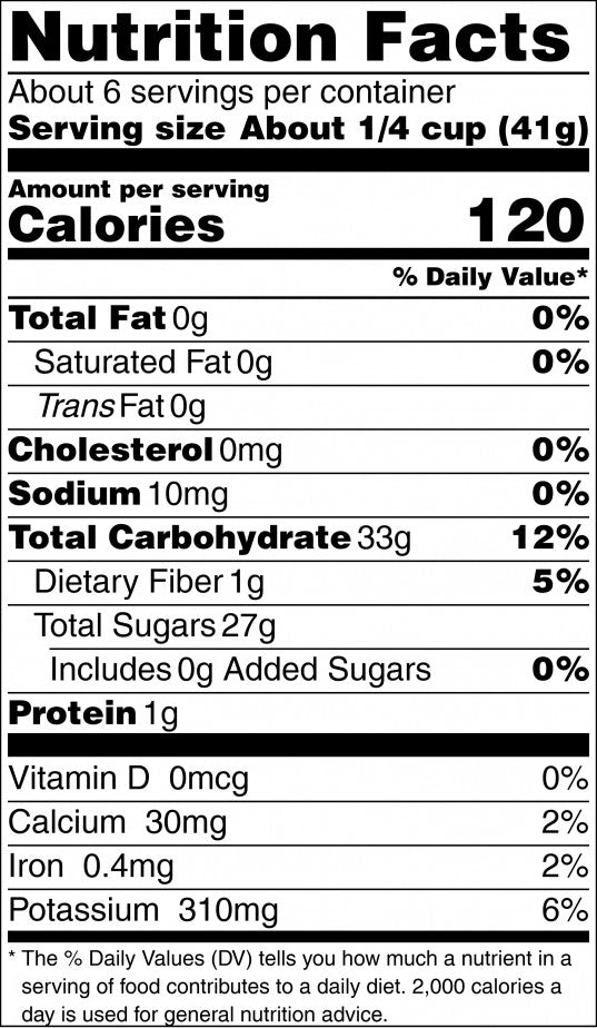Jumbo Golden Raisins Nutrition Information