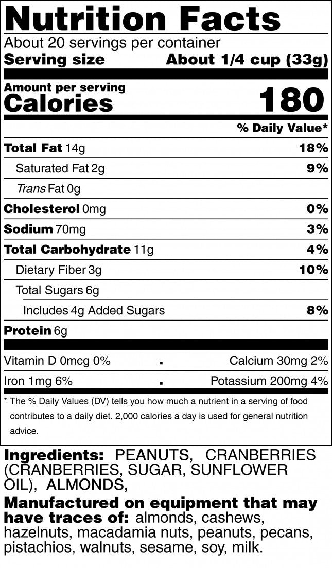 Appreciation Affair Cranberry Nut Mix Nutrition Facts
