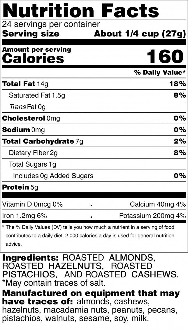 Appreciation Affair Simply Roasted Nut Mix Nutrition Facts