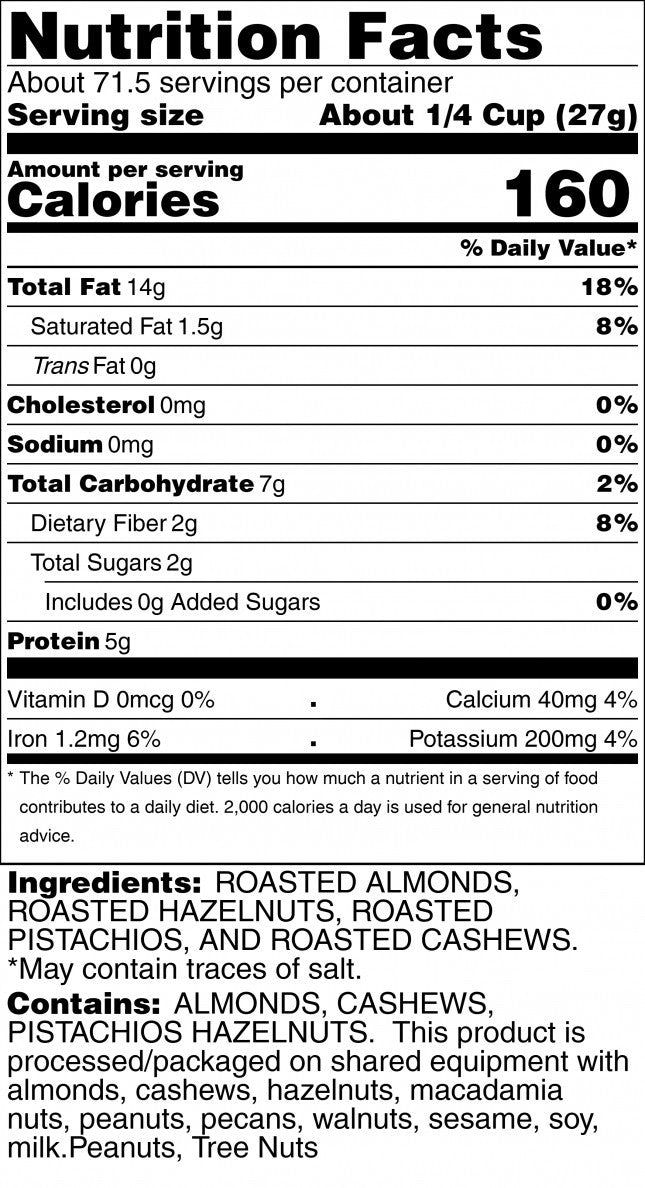 Nut Passion Large Simply Roasted Mix Nutrition