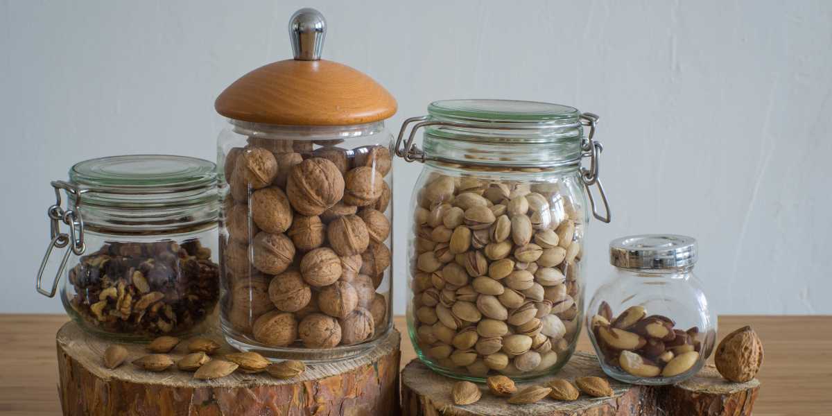 nuts in glass containers